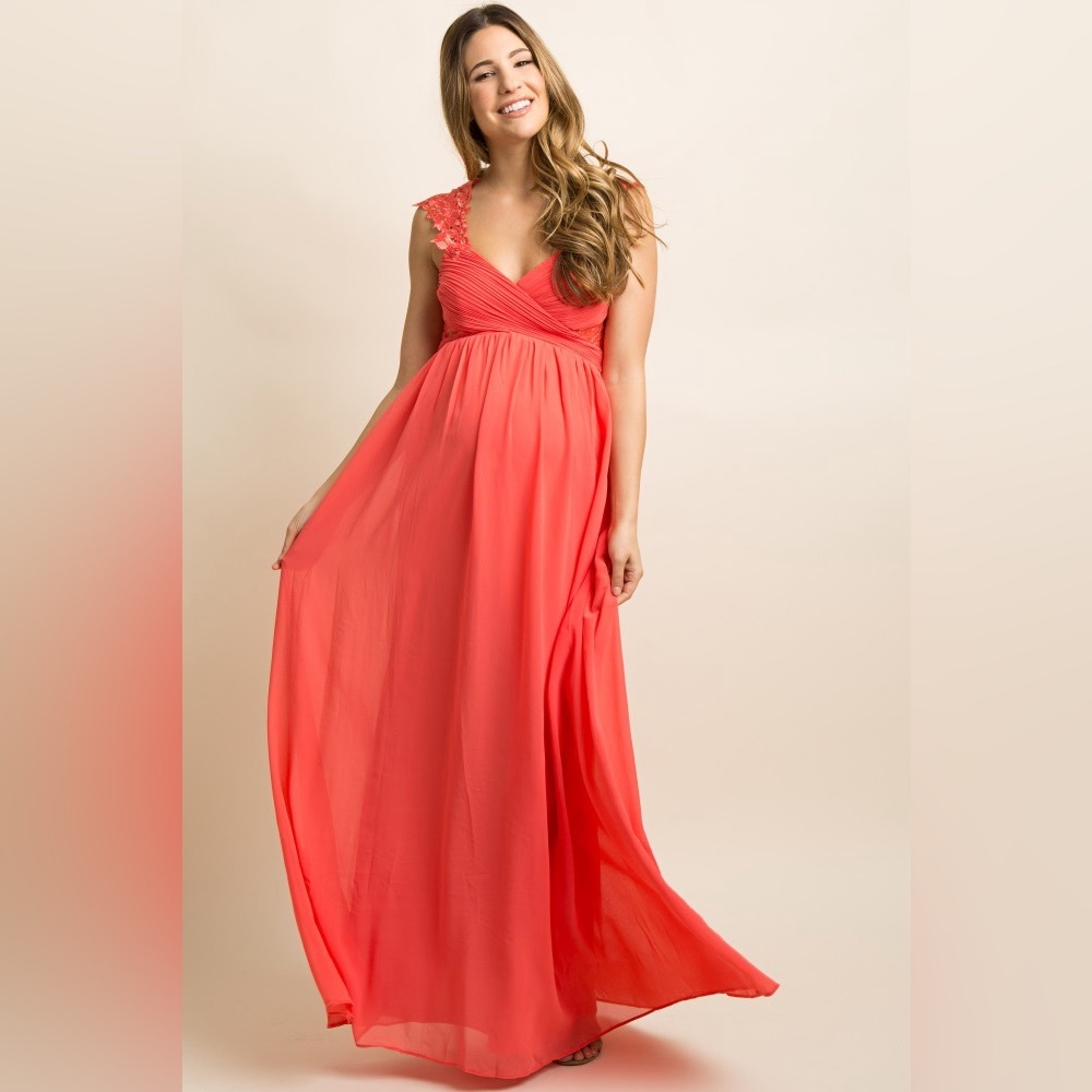 Pinkblush Coral Embroidered Pleated Maternity Gown. Great condition, worn once
